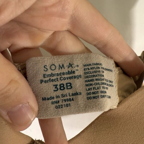 Soma Bra Women's 38B Beige Embraceable perfect Coverage Underwired Padded - Picture 3 of 6